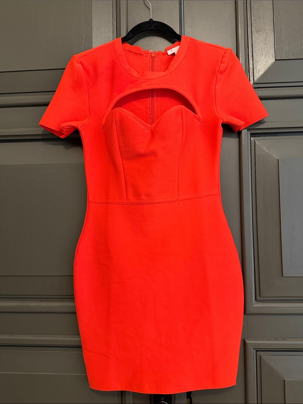 New Bold Red-Orange Cutout Mini Dress with Short Sleeves
